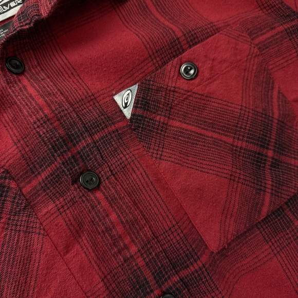 Quiksilver Flannel Shirt Mens Size Large Red Plaid Button Up Cotton - Picture 5 of 11